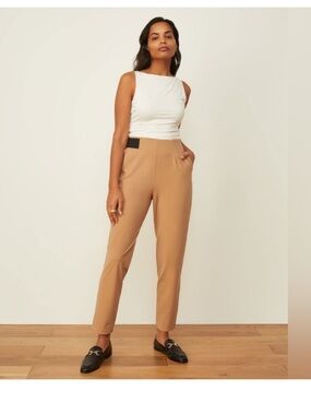 ADAY Turn It Around Straight Leg Elastic-Waist Pull-On Dress Pants Tan Medium